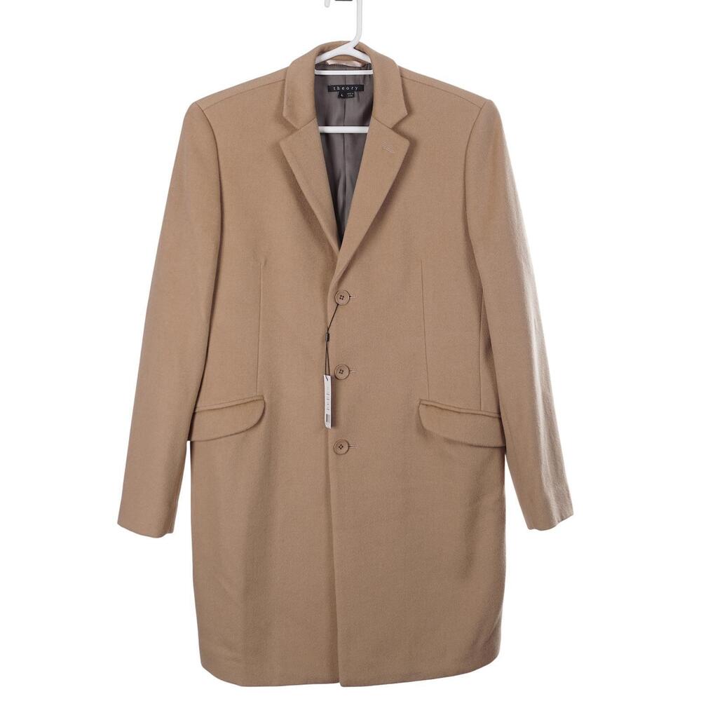 NWT Theory Prescott Overcoat L Camel Brown Wool Cashmere Lined Classic Coat